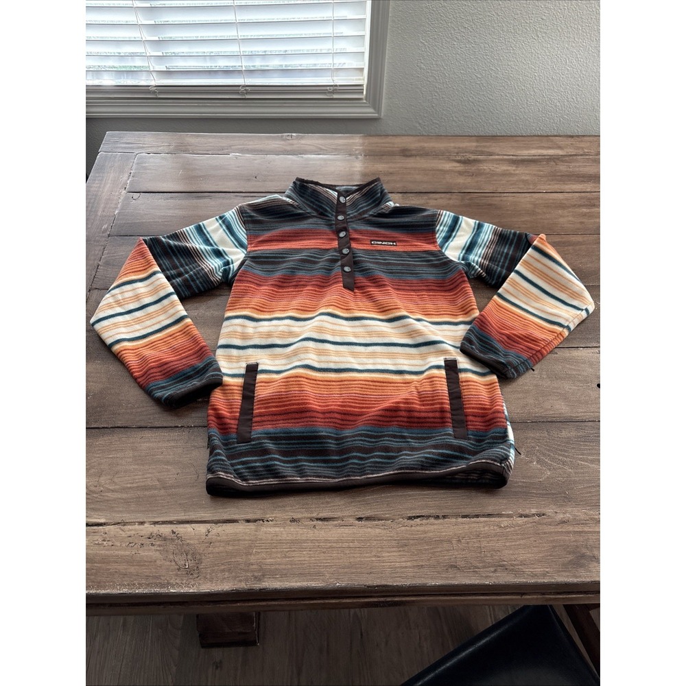 Cinch Womens Size S Striped Colorful Fleece Pullover Long Sleeve Snap